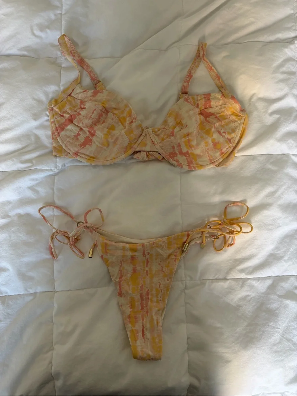 Monday Swimwear Cream & Peach Tie-Dye Bikini Top